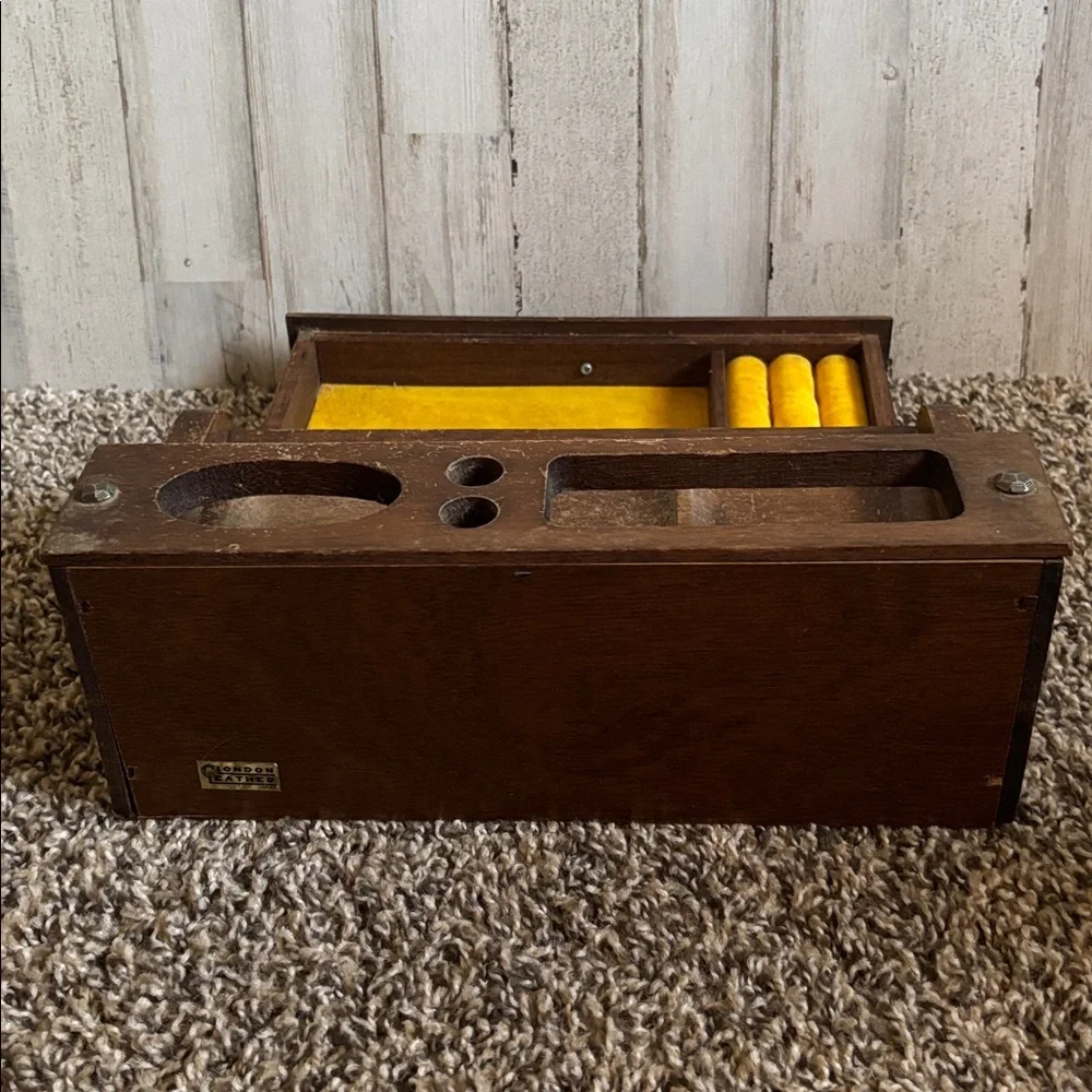 Vintage London Leather‎ Walnut Wood Dresser Valet Mens Box Organizer